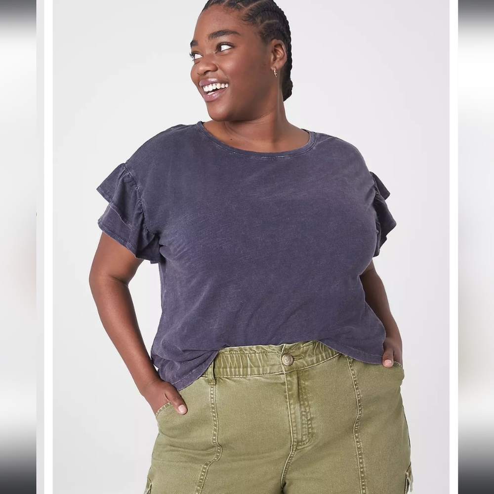 NWT Lane Bryant Crew Neck Ruffle Tee 22/24
